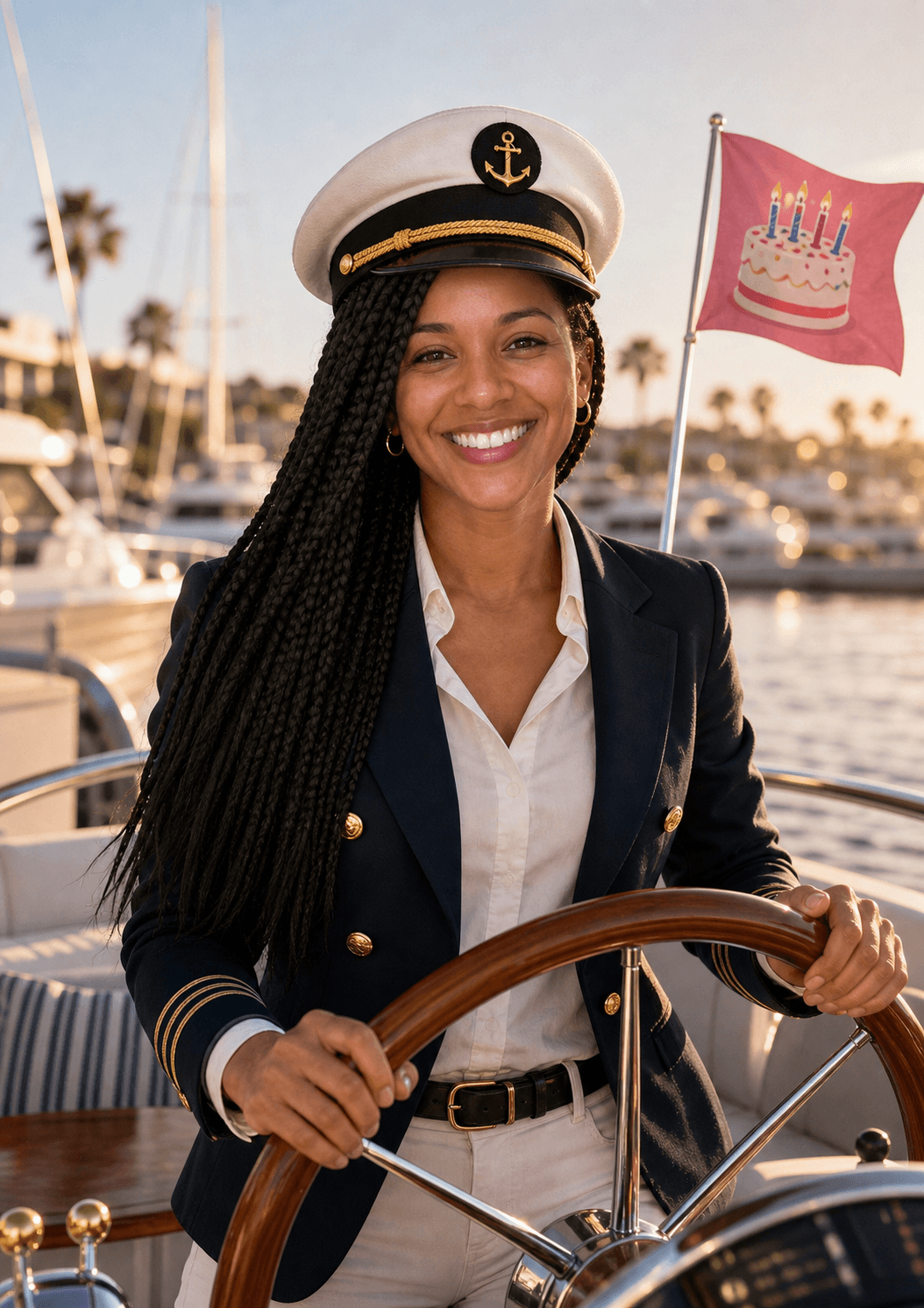 Birthday card scene: yacht captain